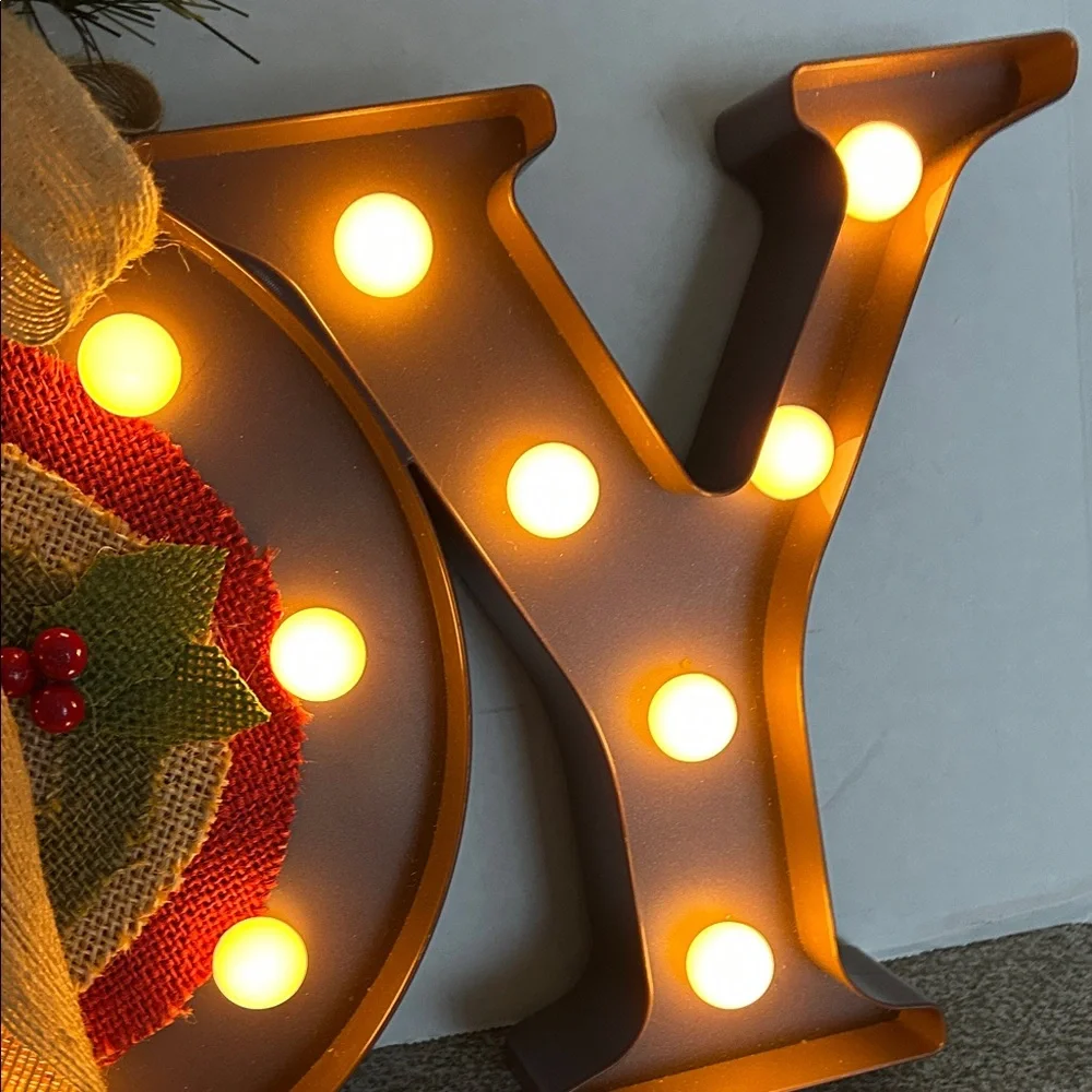 JOY Marquee Sign with Red & Green Holiday Wreath 18 X 10 inch